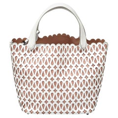 Alaia White/Pink Leather Laser Cut Tote