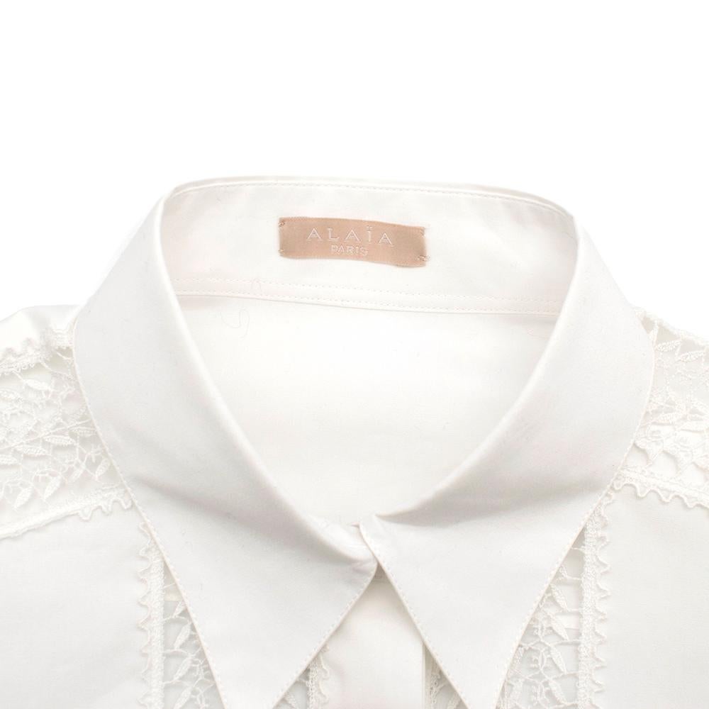 Alaia White Poplin Lace Panelled Shirt 36 UK8  In Excellent Condition In London, GB