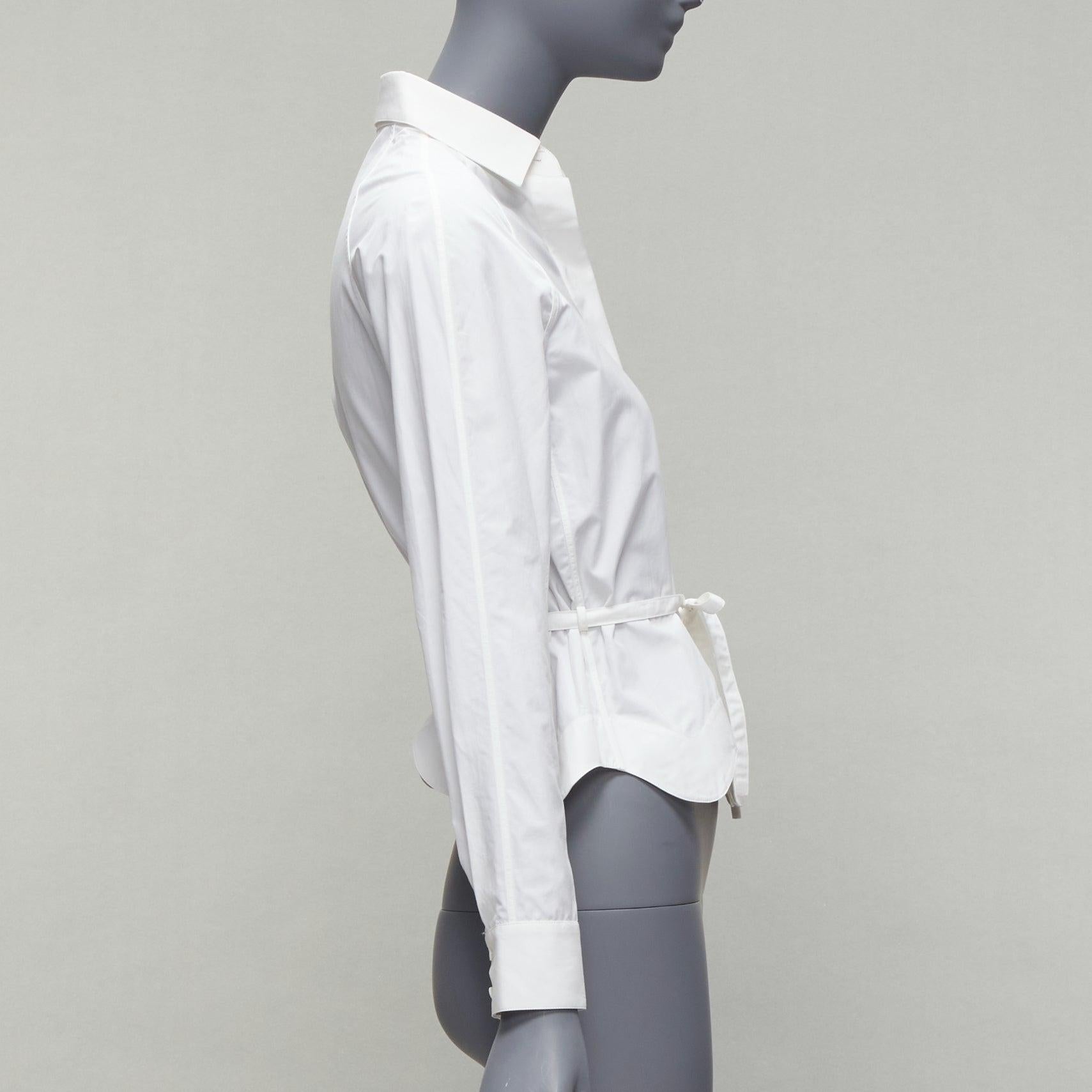ALAIA white raglan sleeve belted wavy scalloped hem cropped shirt FR36 S Bon état - En vente à Hong Kong, NT