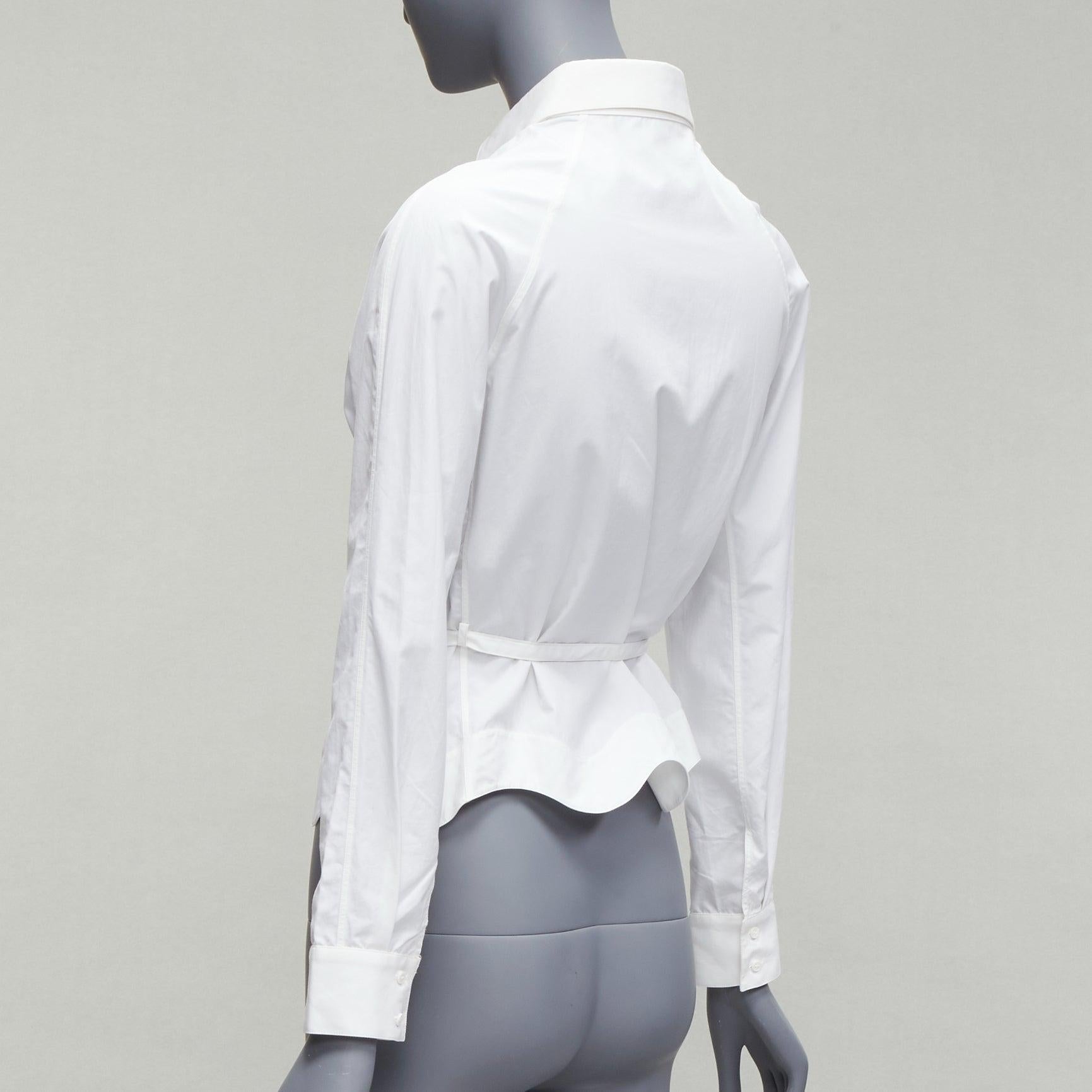 ALAIA white raglan sleeve belted wavy scalloped hem cropped shirt FR36 S en vente 1