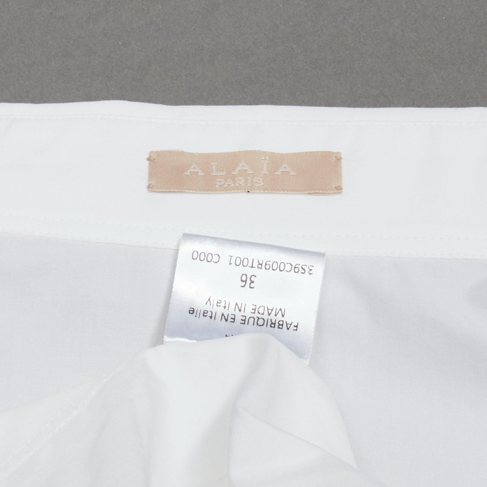 ALAIA white raglan sleeve belted wavy scalloped hem cropped shirt FR36 S en vente 3
