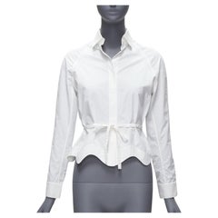 ALAIA white raglan sleeve belted wavy scalloped hem cropped shirt FR36 S