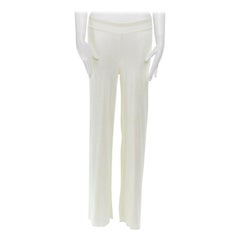 ALAIA white scalloped elasticated waist stretch fit wide leg rayon pants S 25"