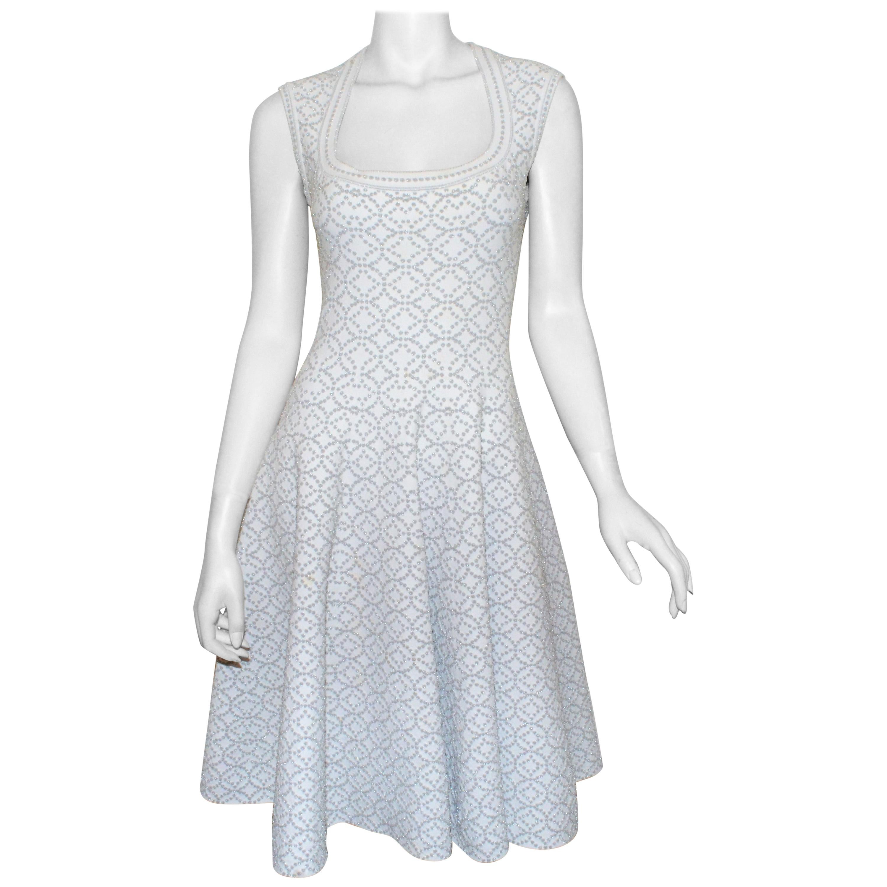 Alaia White, Silver Fit and Flare Dress