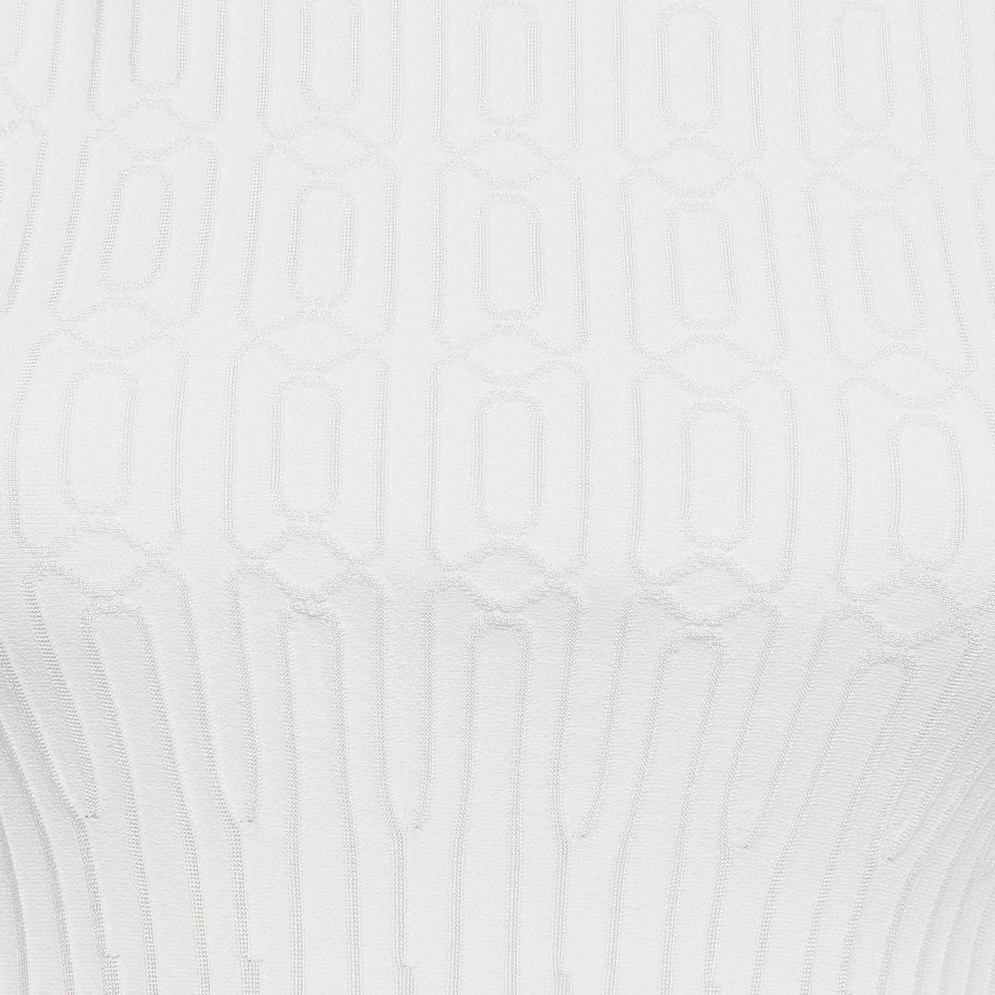 Alaia White Textured Knit Sleeveless Flared Mini Dress M 1