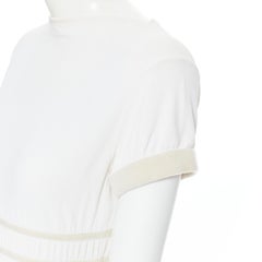 ALAIA white viscose beige ribbed cloque fit flare cocktail dress S