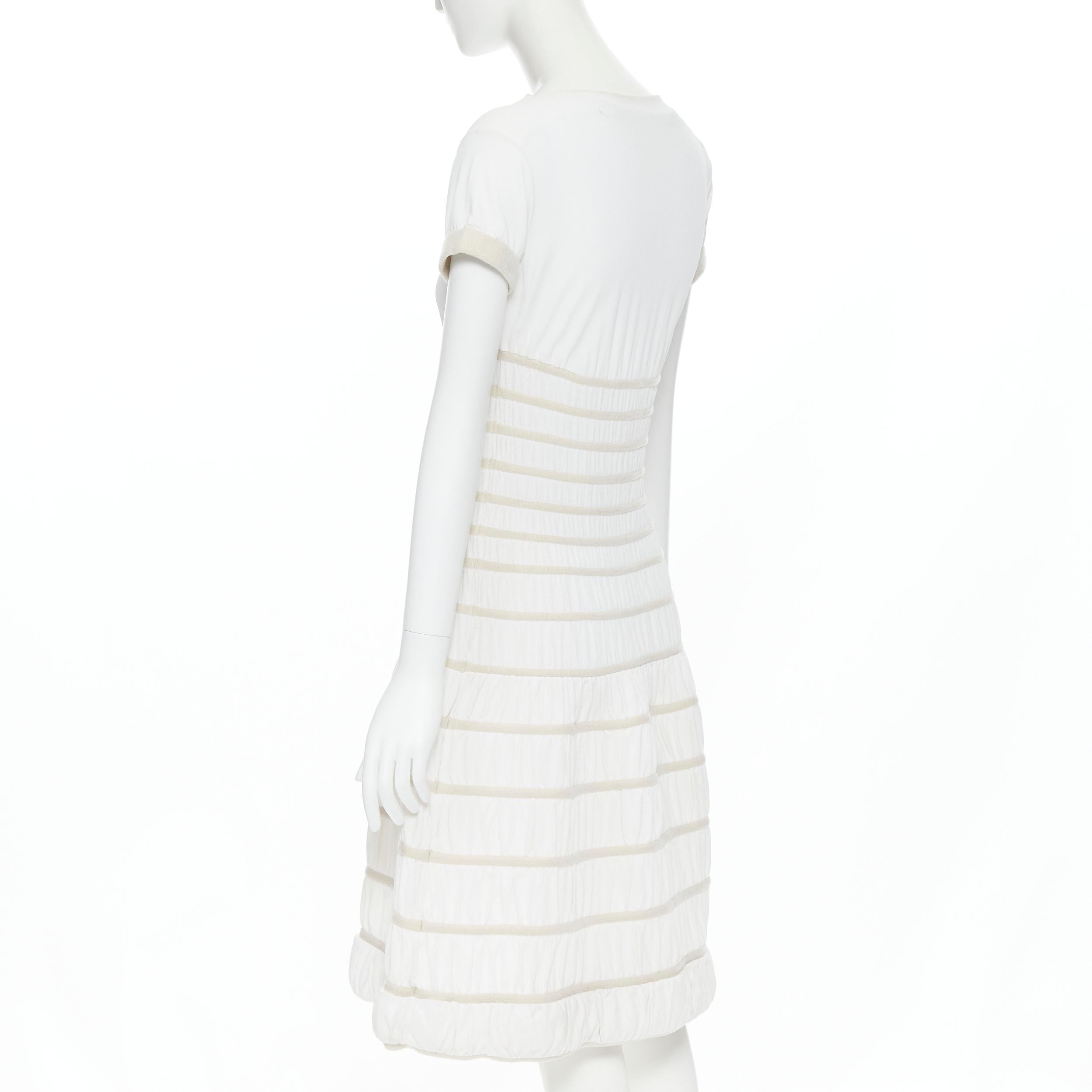 ALAIA white viscose beige ribbed cloque fit flare cocktail dress S 2