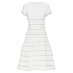 ALAIA white viscose beige ribbed cloque fit flare cocktail dress S