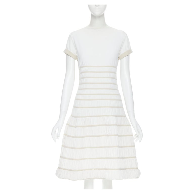 white christmas dresses Recent Azzedine Alaia White Knit Flared Skirt Dress – Shrimpton Couture