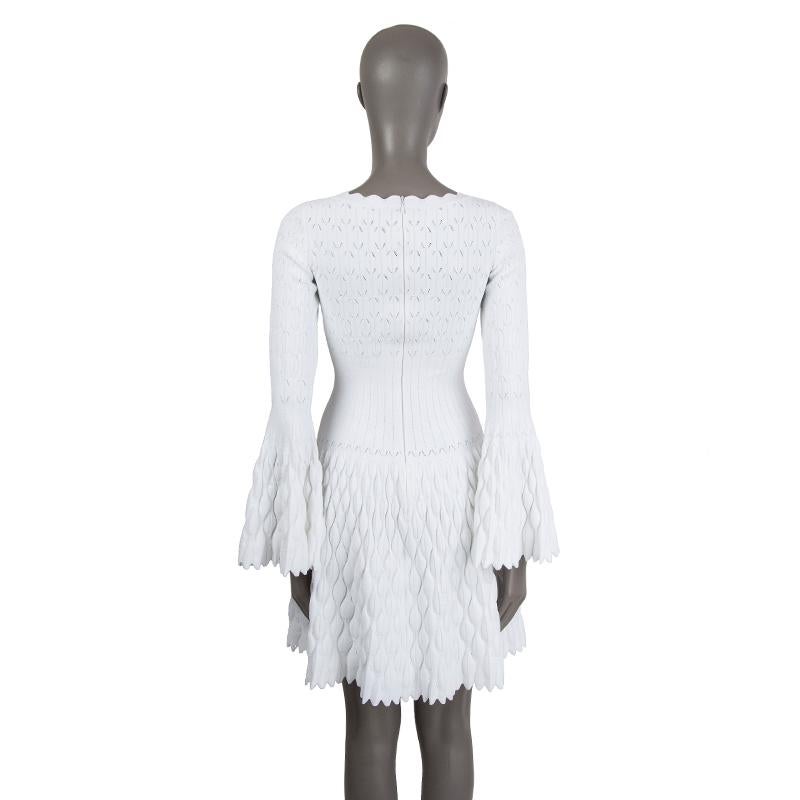 Gray ALAIA white viscose blend BELL SLEEVE TEXTURED KNIT Dress 38