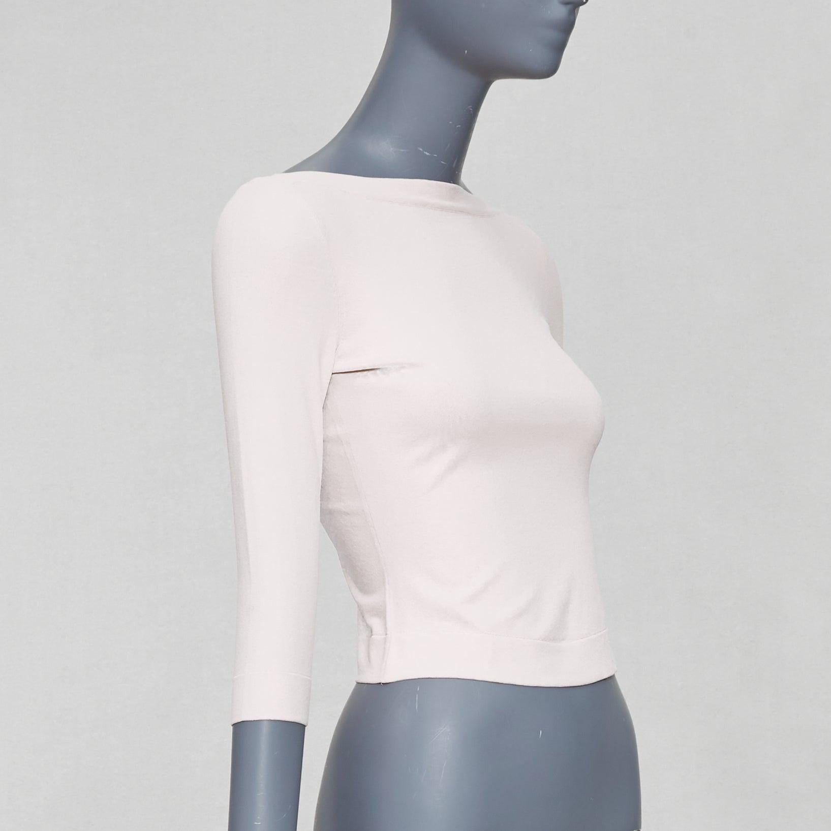 ALAIA jersey blanco en mezcla de viscosa con mangas recortadas y cuello barco FR36 S Gris en venta