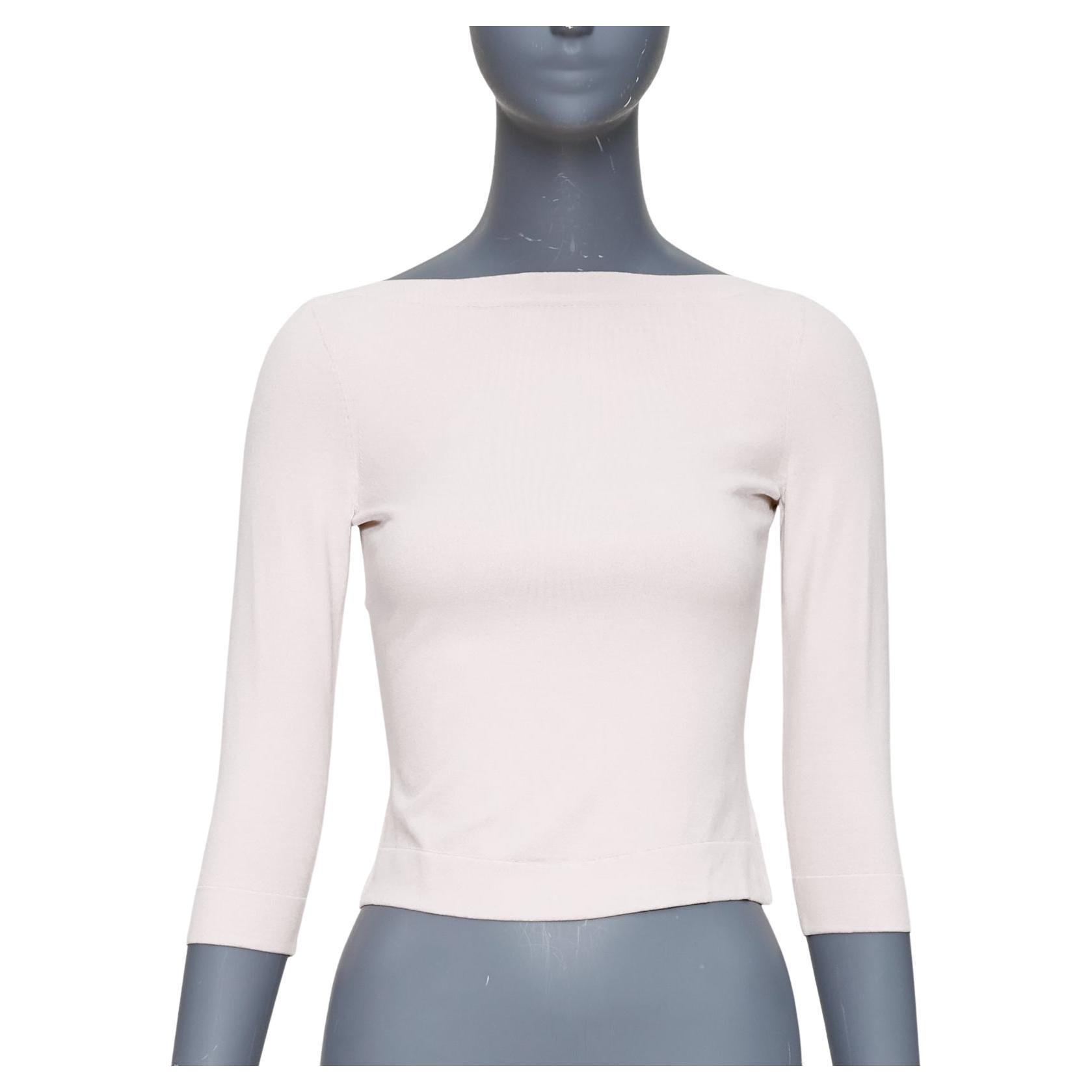 ALAIA jersey blanco en mezcla de viscosa con mangas recortadas y cuello barco FR36 S