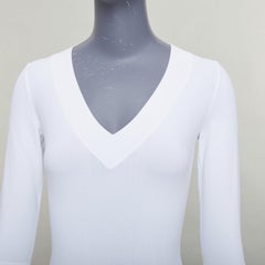 ALAIA weißer Viskose-Mix V-Ausschnitt 3/4-Ärmel Bodysuit Oberteil FR36 S