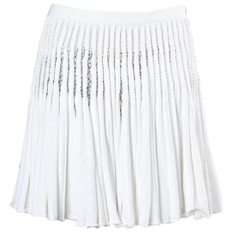 ALAIA white viscose KNIT A-LINE Skirt L