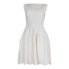 ALAIA white wool blend TEXTURED KNIT Sleeveless Dress 38