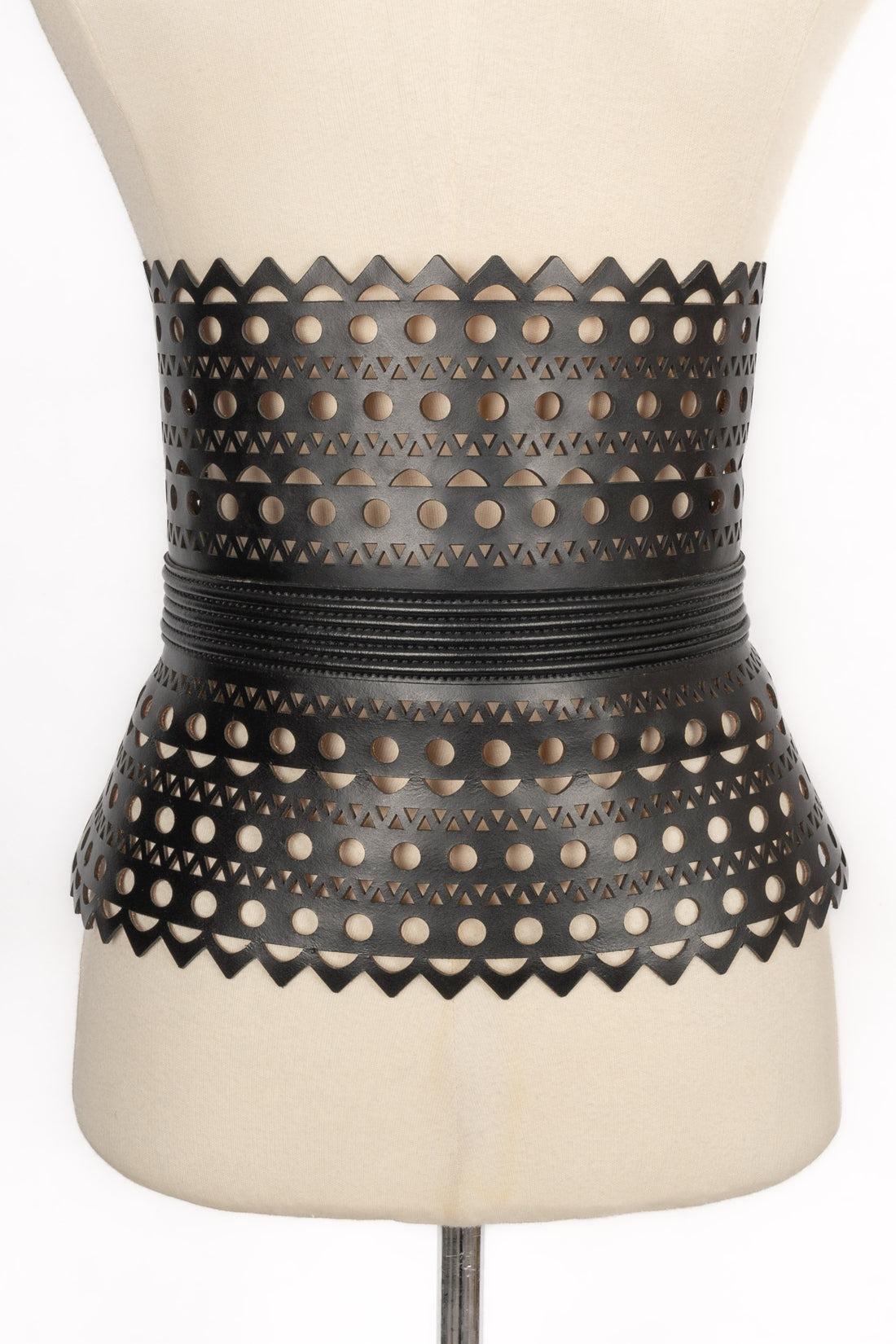 Alaïa Wide Corseted Black Leather Belt In Excellent Condition In SAINT-OUEN-SUR-SEINE, FR