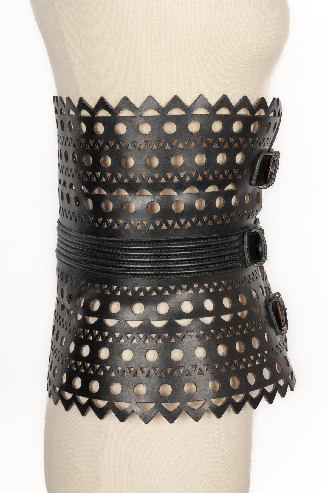 Women's Alaïa Wide Corseted Black Leather Belt