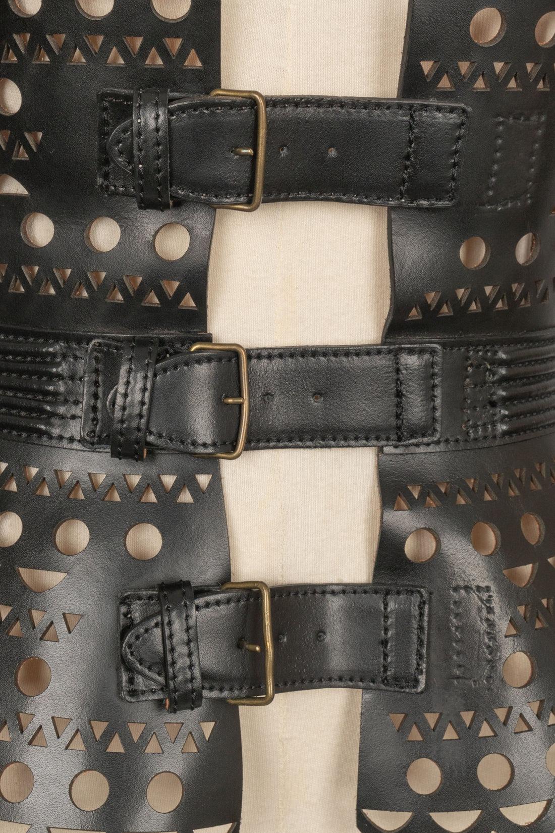 Alaïa Wide Corseted Black Leather Belt 1