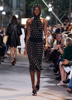 Alaia Winter 2022 Black Hooded Net Jersey Dress with Chrome Bauble Studs