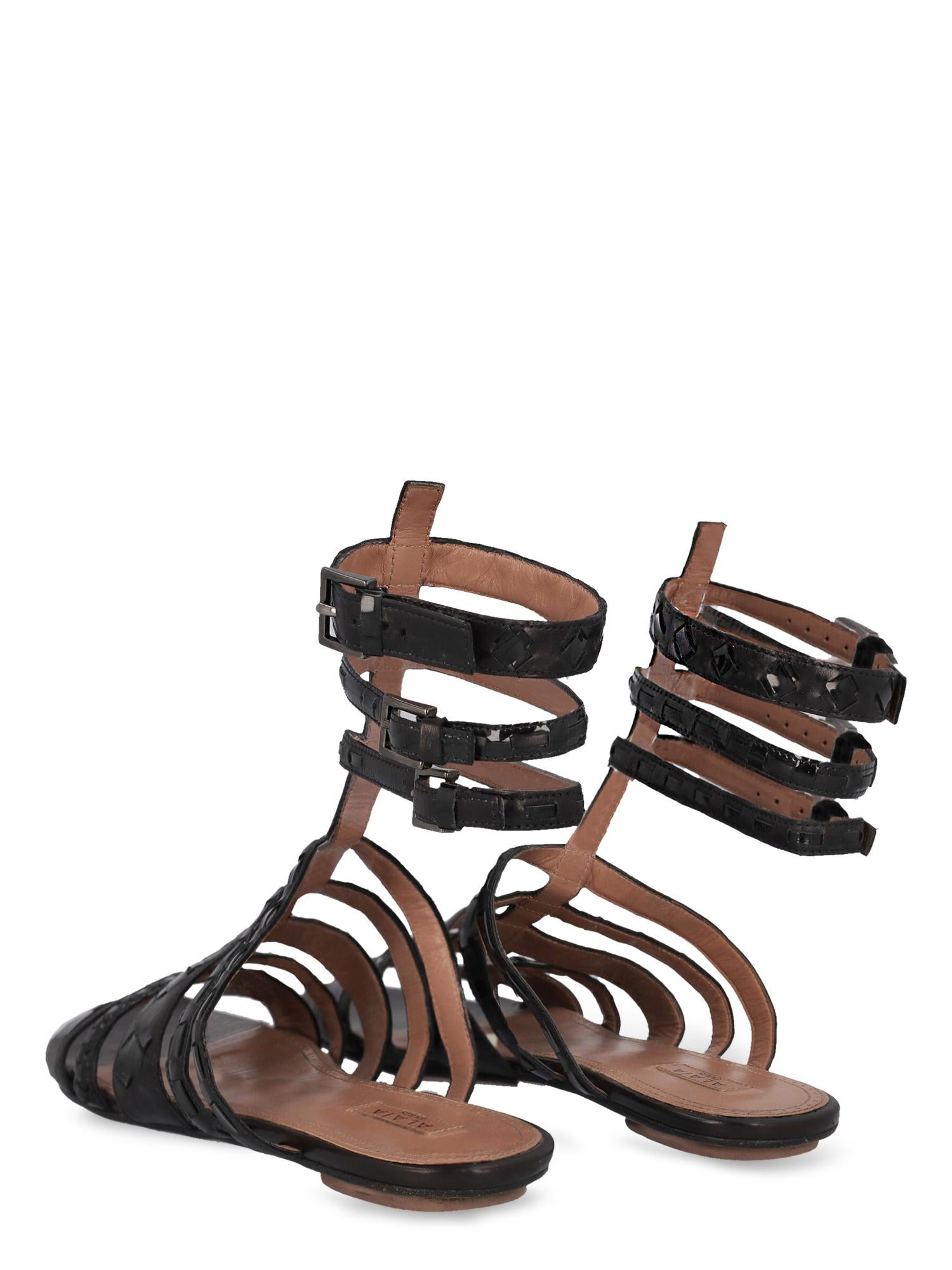 Alaia Women Sandals Black Leather EU 38 In Fair Condition For Sale In Milan, IT