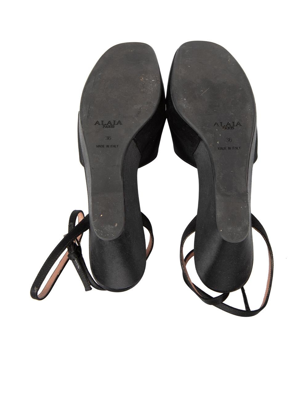 Alaïa Women's Black Satin Platform Wedge Sandals 1