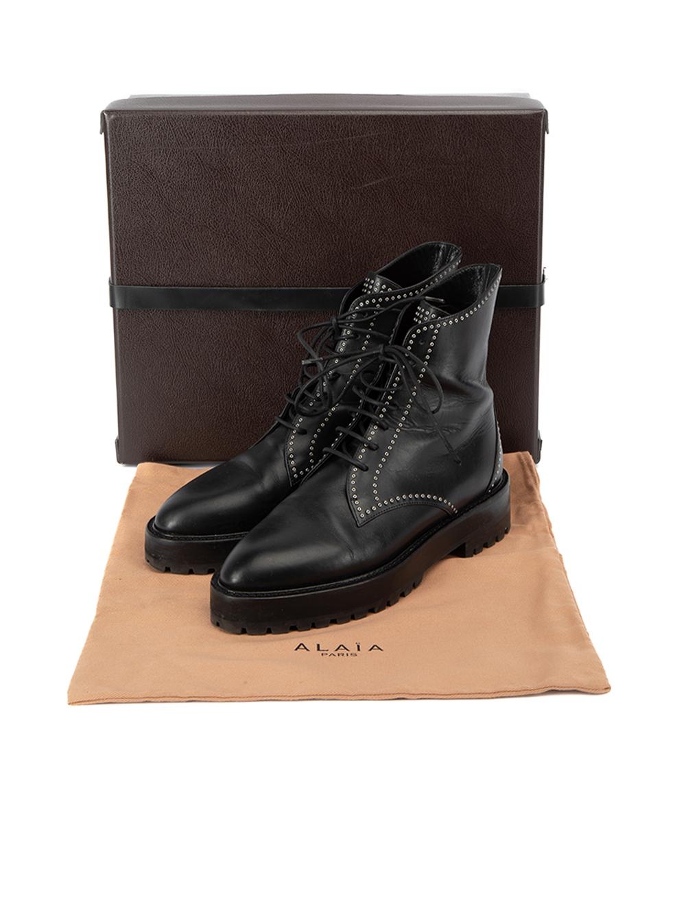 Alaïa Women's Black Studded Lace Up Combat Boots For Sale 2