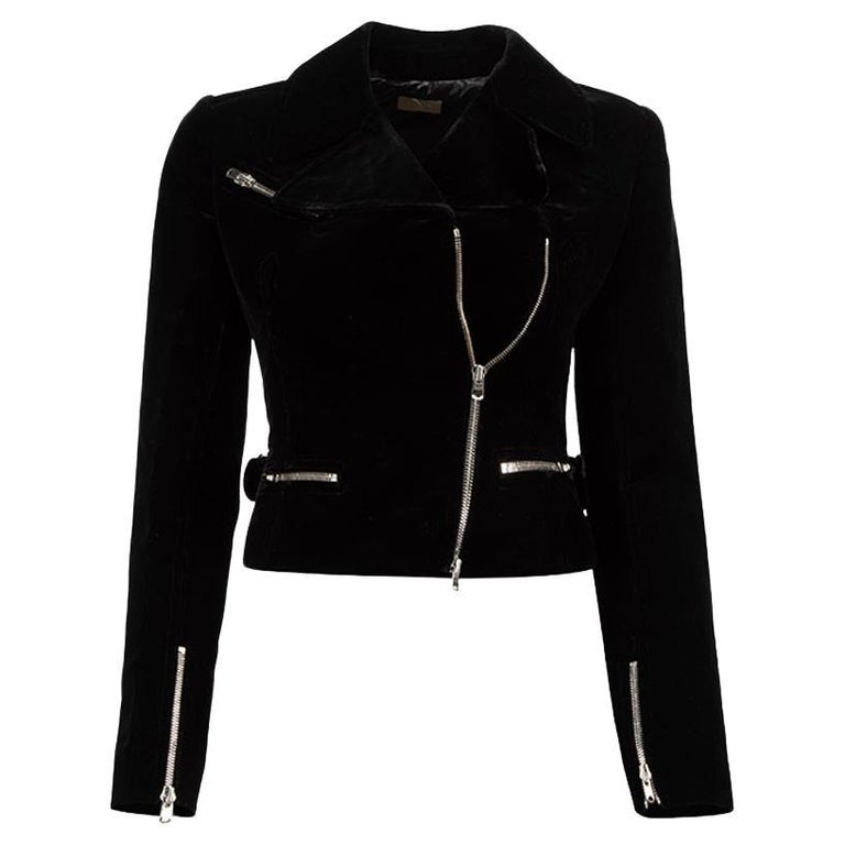 Alaïa Women's Black Velvet Asymmetric Zip Jacket For Sale at 1stDibs