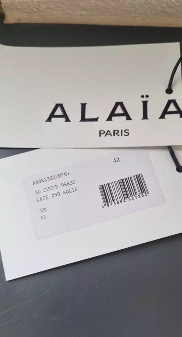Alaia Damen Fit & Flare 3D Transparentes Kleid aus geripptem Lurex mit V-Ausschnitt und goldenem Maxi Größe 42 im Angebot 13