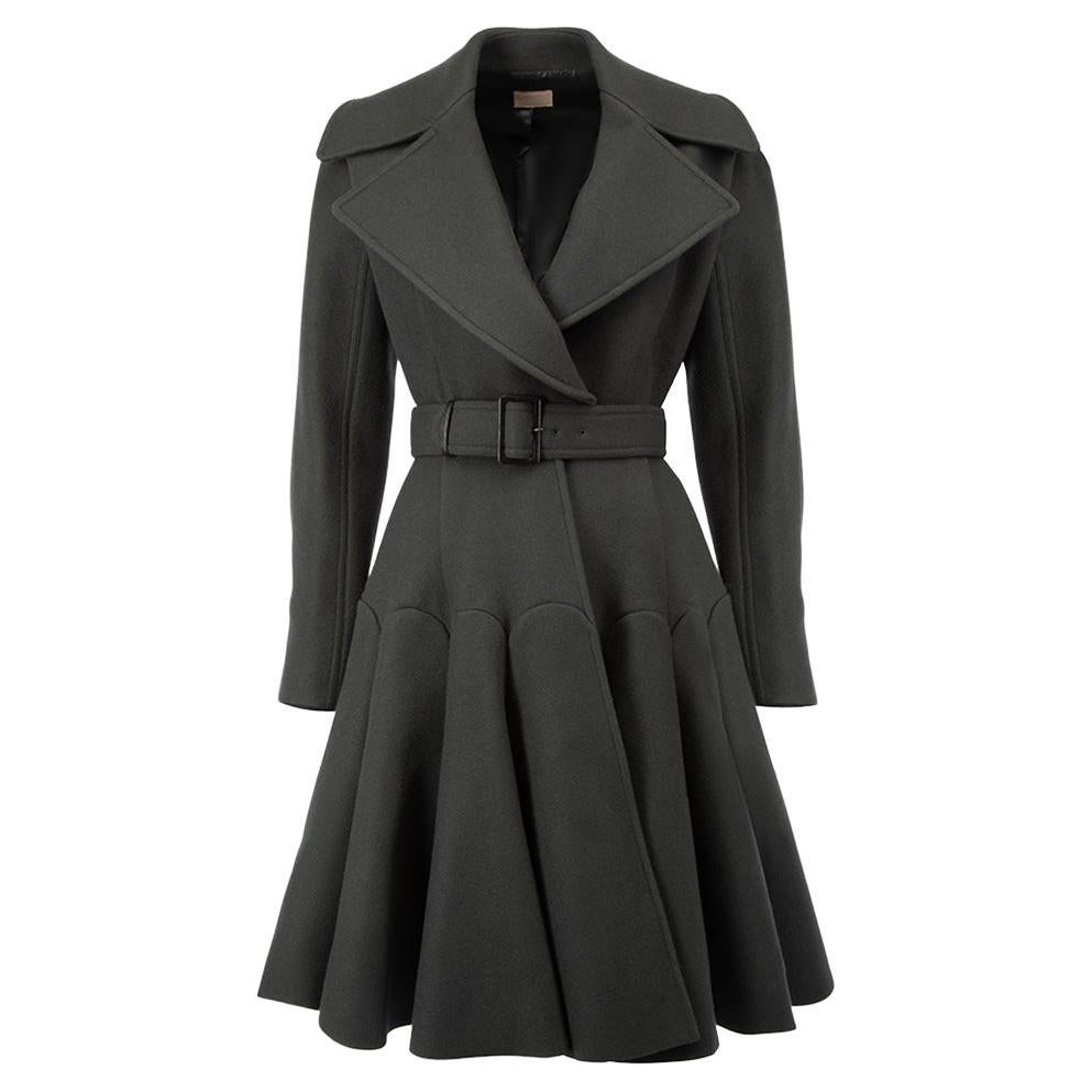 Alaïa Women's Gray-Green Wool Belted Skirted Coat