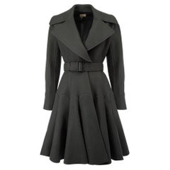 Alaïa Women's Gray-Green Wool Belted Skirted Coat