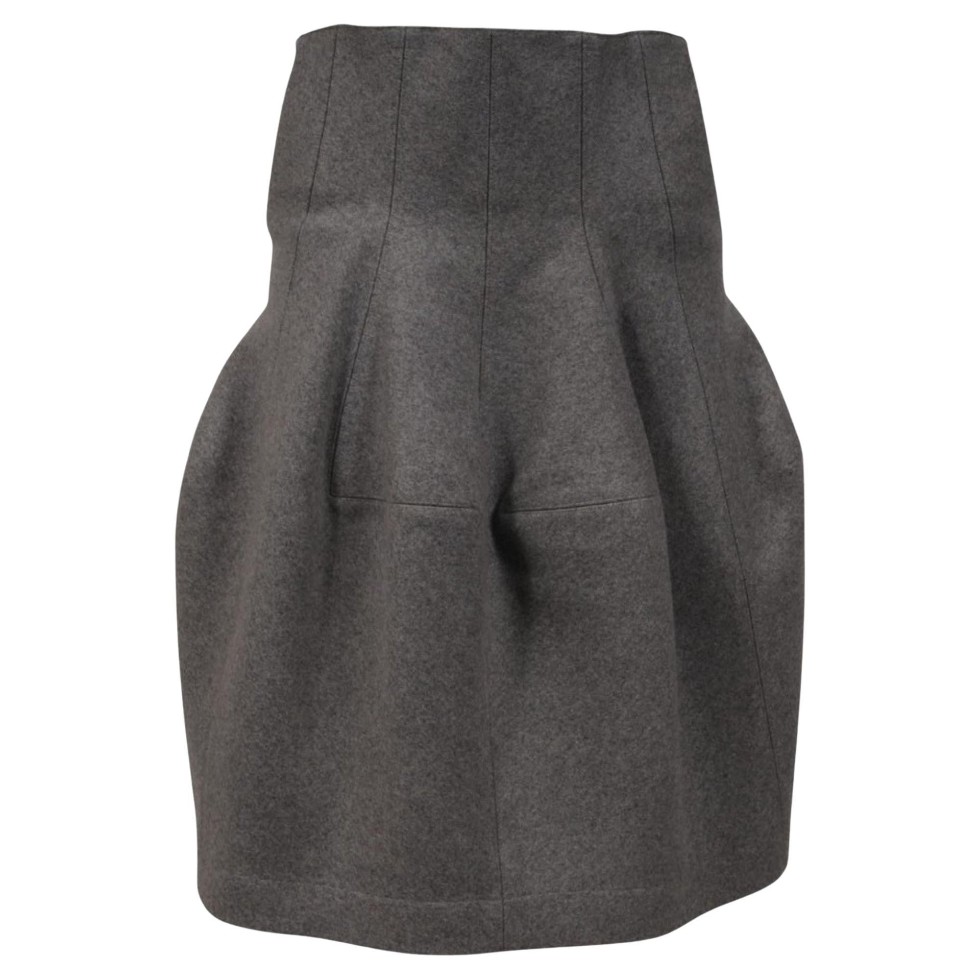 Alaia Womens High Rise Skirt Gray Pleated Puff Stretch Wool Blend No Size Tag