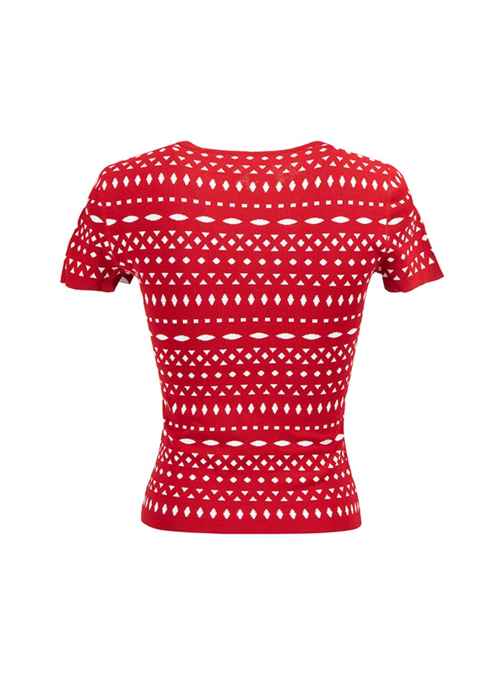 Alaïa Women's Red & White Geometric Print Knitted T-Shirt In New Condition In London, GB