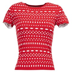 Alaïa - T-shirt en maille imprimé géométrique rouge et blanc pour femme