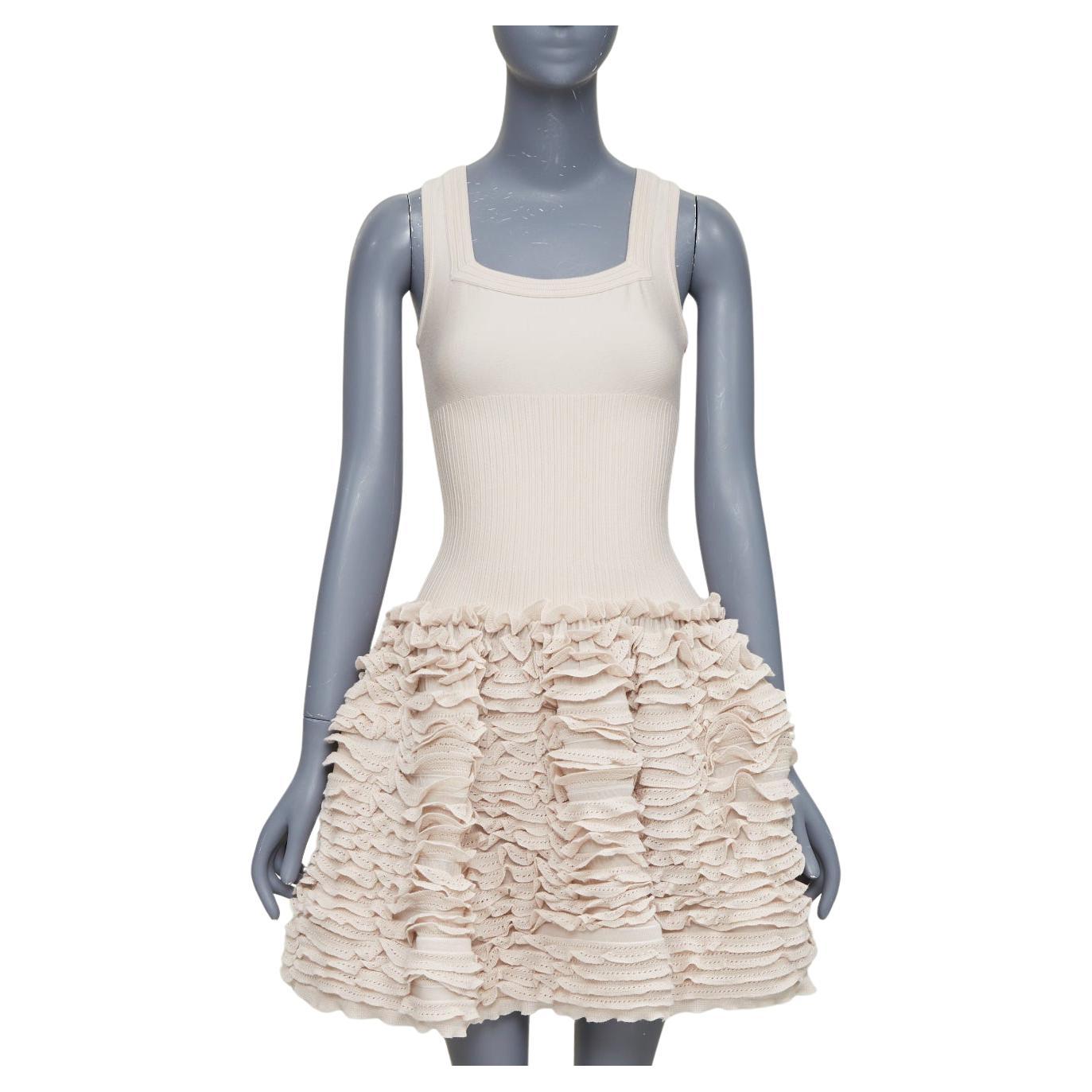 ALAIA - Robe de cocktail en laine mélangée à encolure carrée et à jupe volantée extensible FR36 S