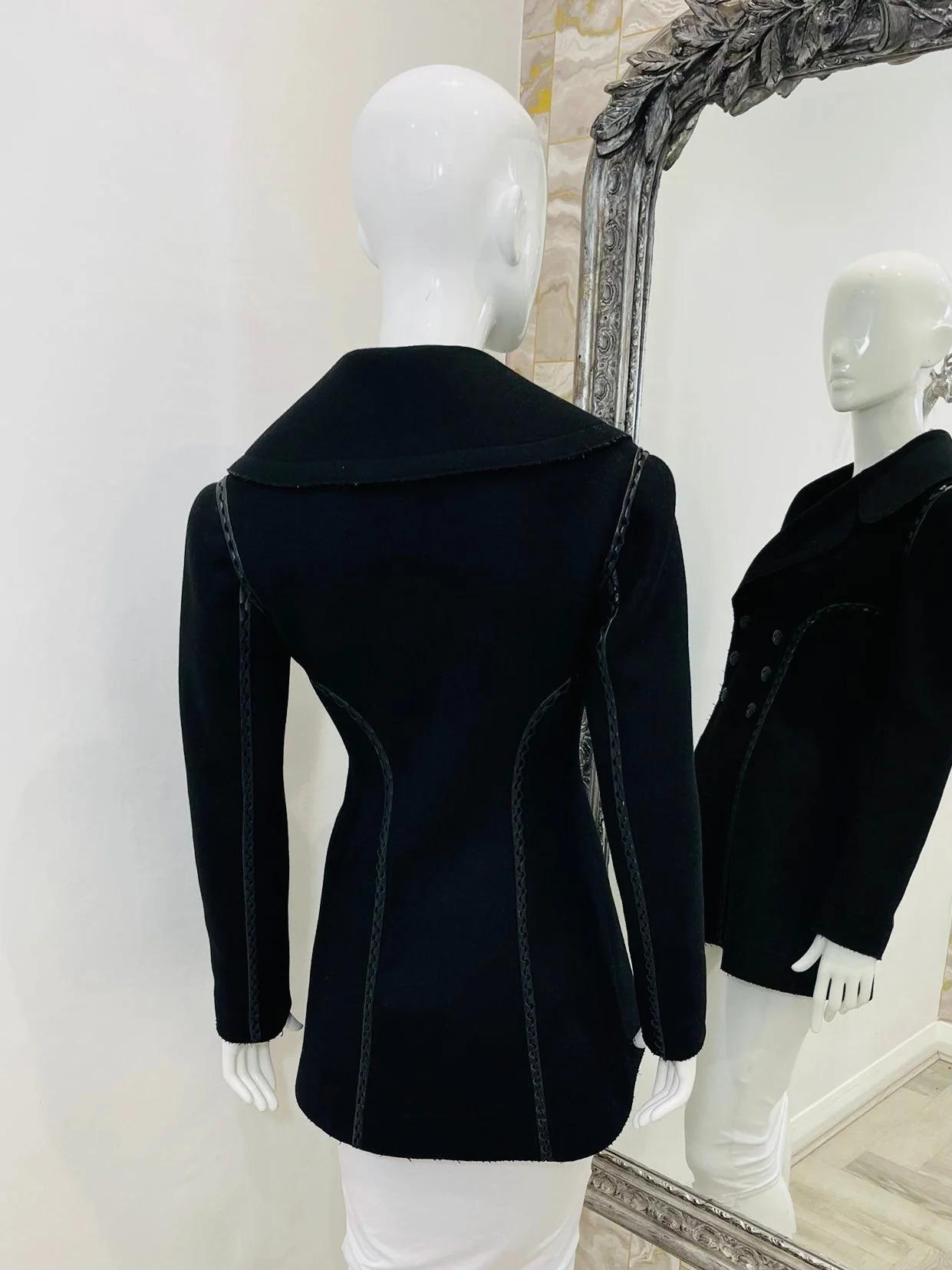 Alaia Wool Coat With Leather Trim In Excellent Condition For Sale In London, GB