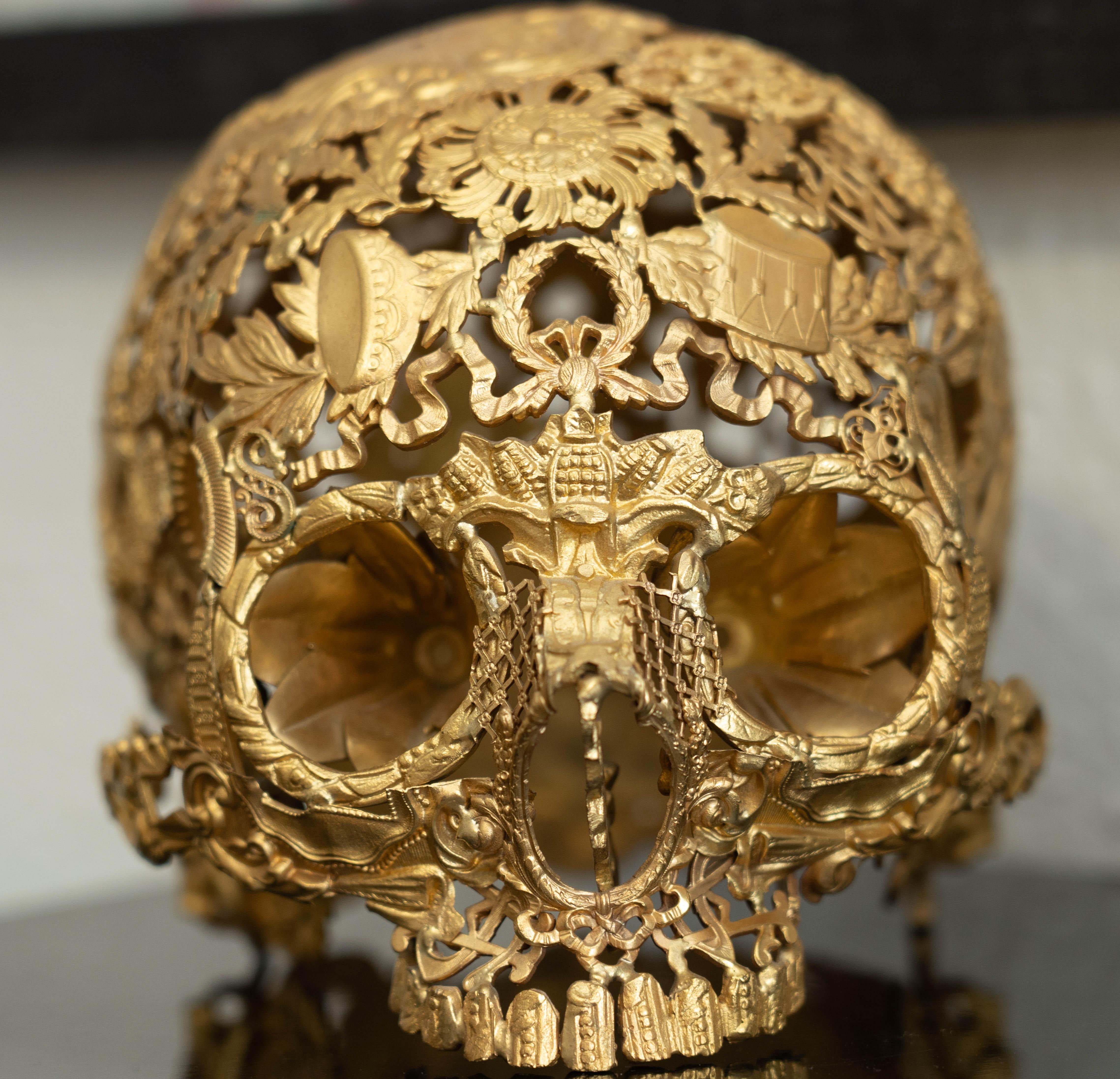 Gilded Boy - Skull Bronze Sculpture - Unique Piece For Sale 2