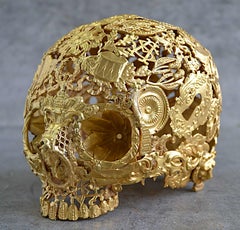 Gilded Boy - Skull Bronze Sculpture - Unique Piece