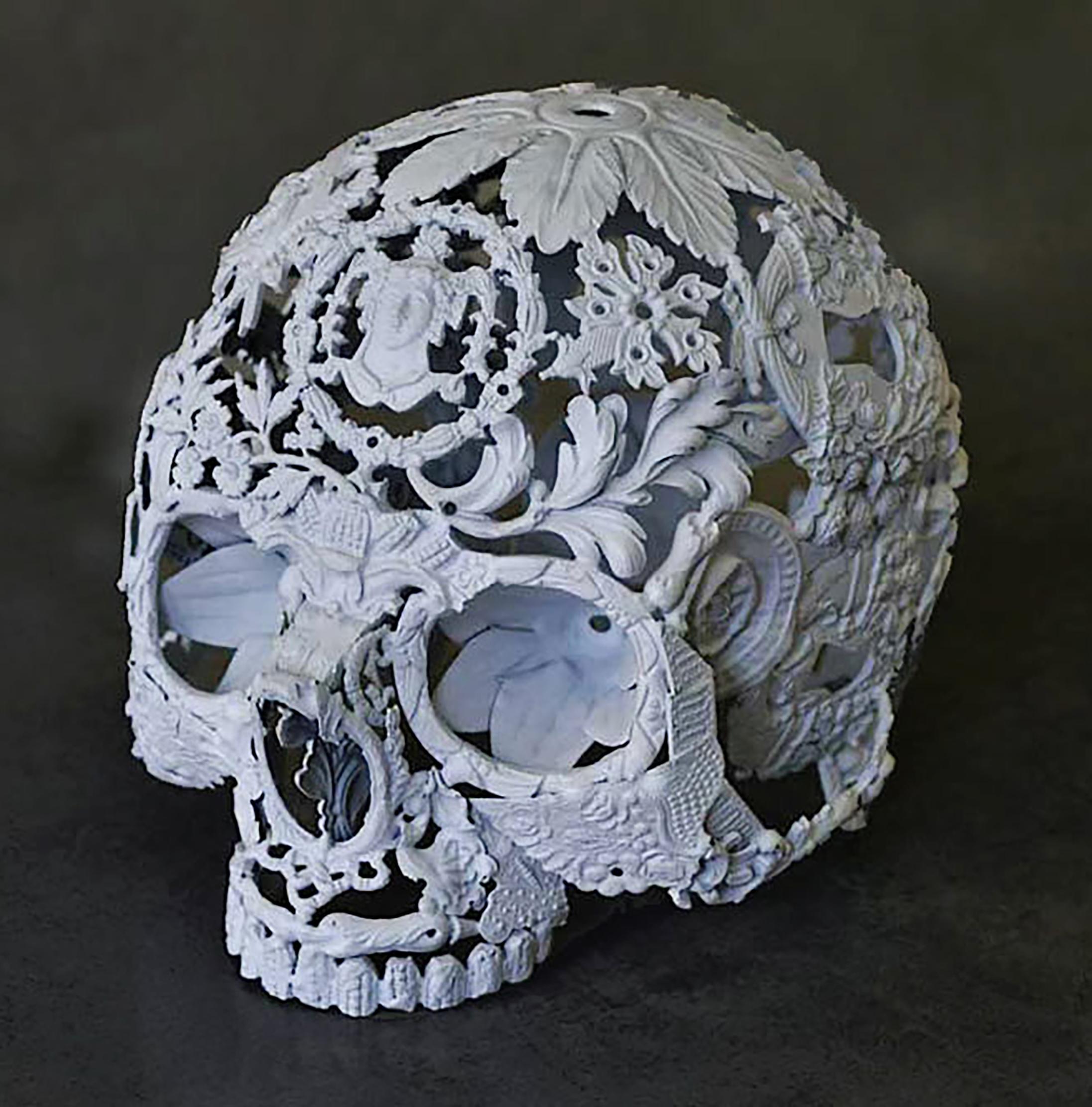 Petit Blanc - Sculpture de crâne en bronze - Pièce unique