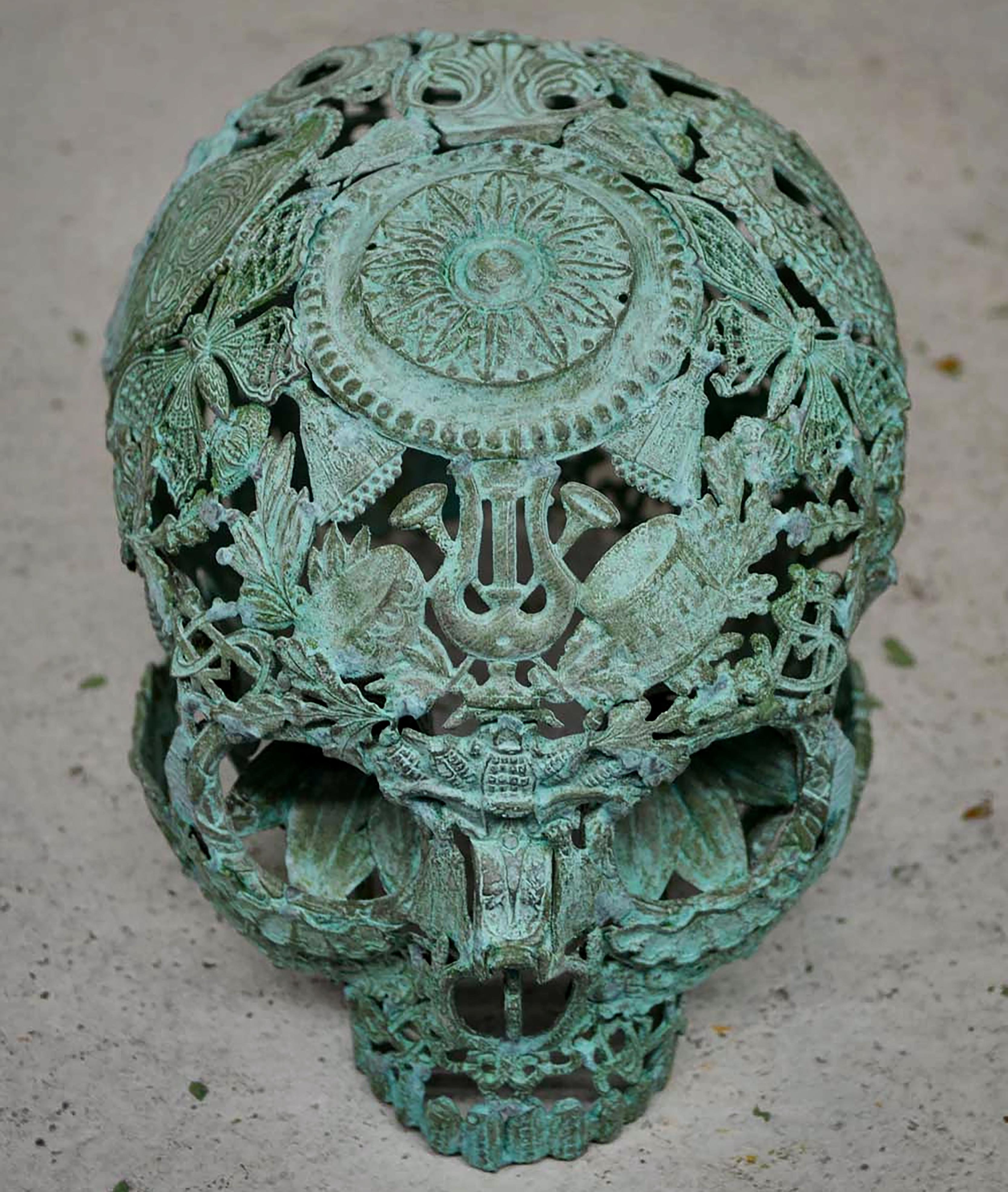 Sculpture du crâne - Vert de Peur - Pièce unique en vente 1