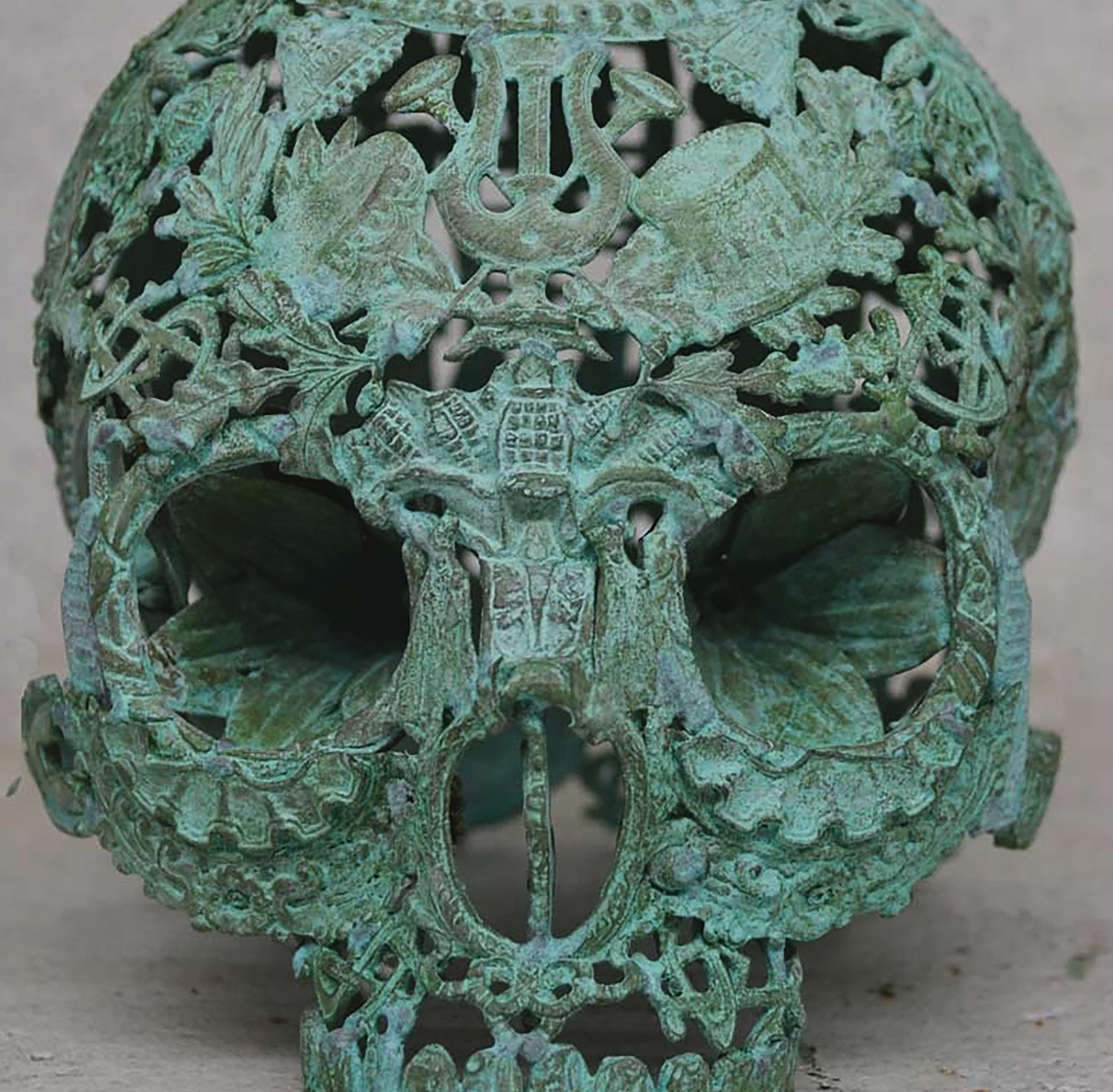 Sculpture du crâne - Vert de Peur - Pièce unique en vente 3
