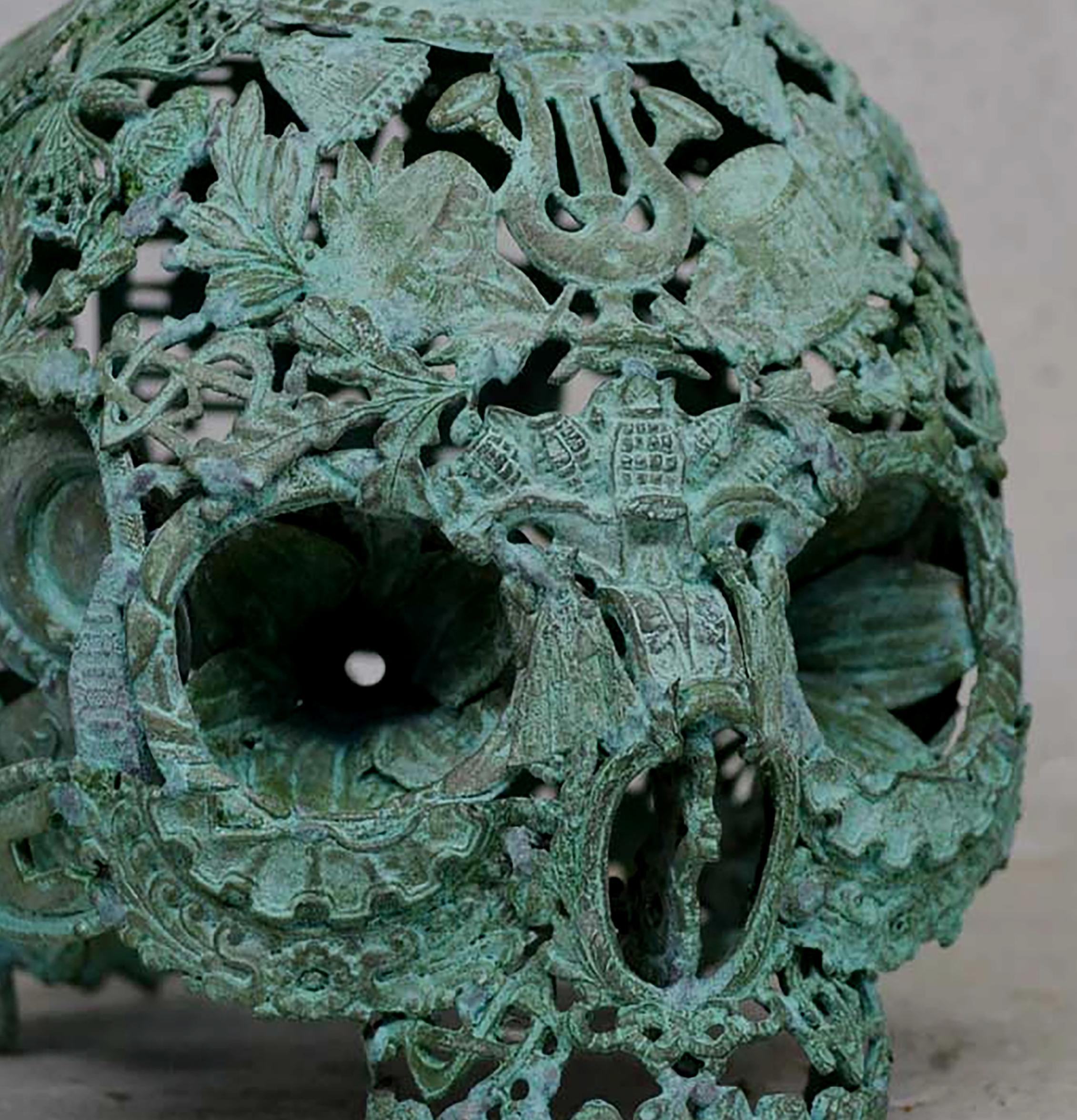 Sculpture du crâne - Vert de Peur - Pièce unique en vente 4