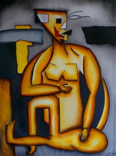 Neo-Cubist Woman, Oil on Canvas, Contemporary Cubism Oil Painting, 2016