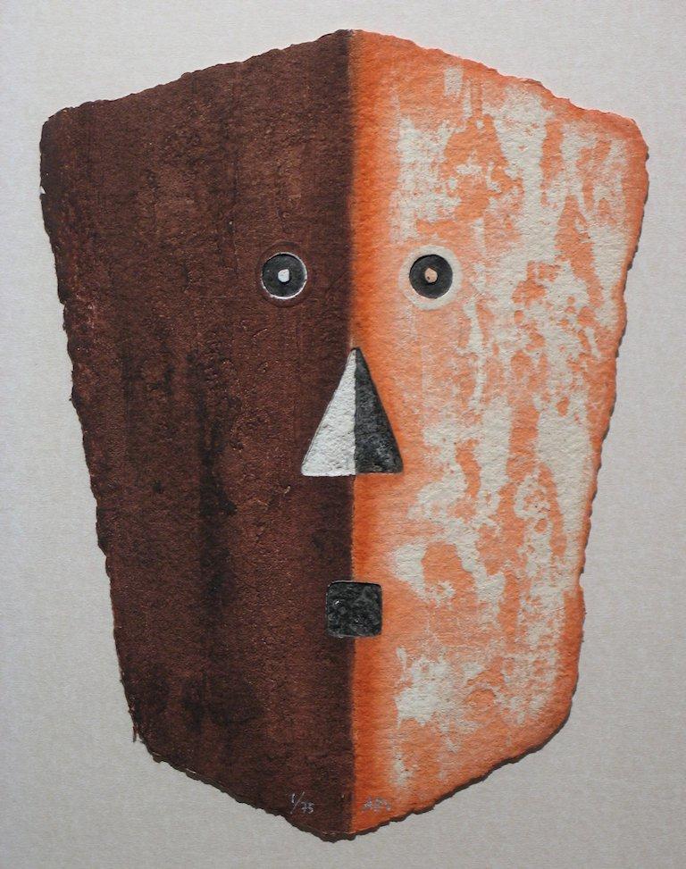 Alain Berck-vitz Figurative Print - Tribal Mask Print on Handmade Paper