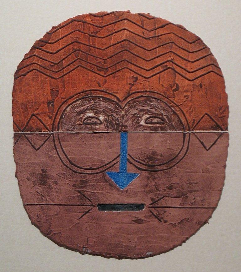 Alain Berck-vitz Figurative Print - Tribal Mask Print on Handmade Paper