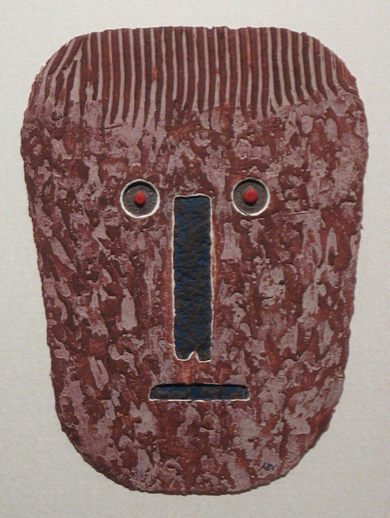 Alain Berck-vitz Figurative Print - Tribal Mask Print on Handmade Paper