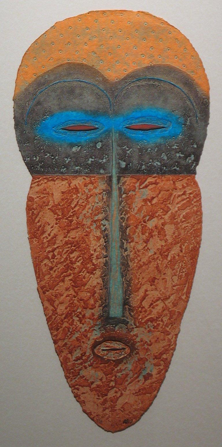 Alain Berck-vitz Figurative Print - Tribal Mask Print on Handmade Paper "The Spirit of Nefertiti"