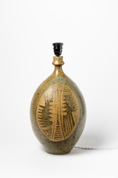 Lampe de bureau en céramique marron abstraite en grès Alain Blanchard, 20e siècle, vers 1970