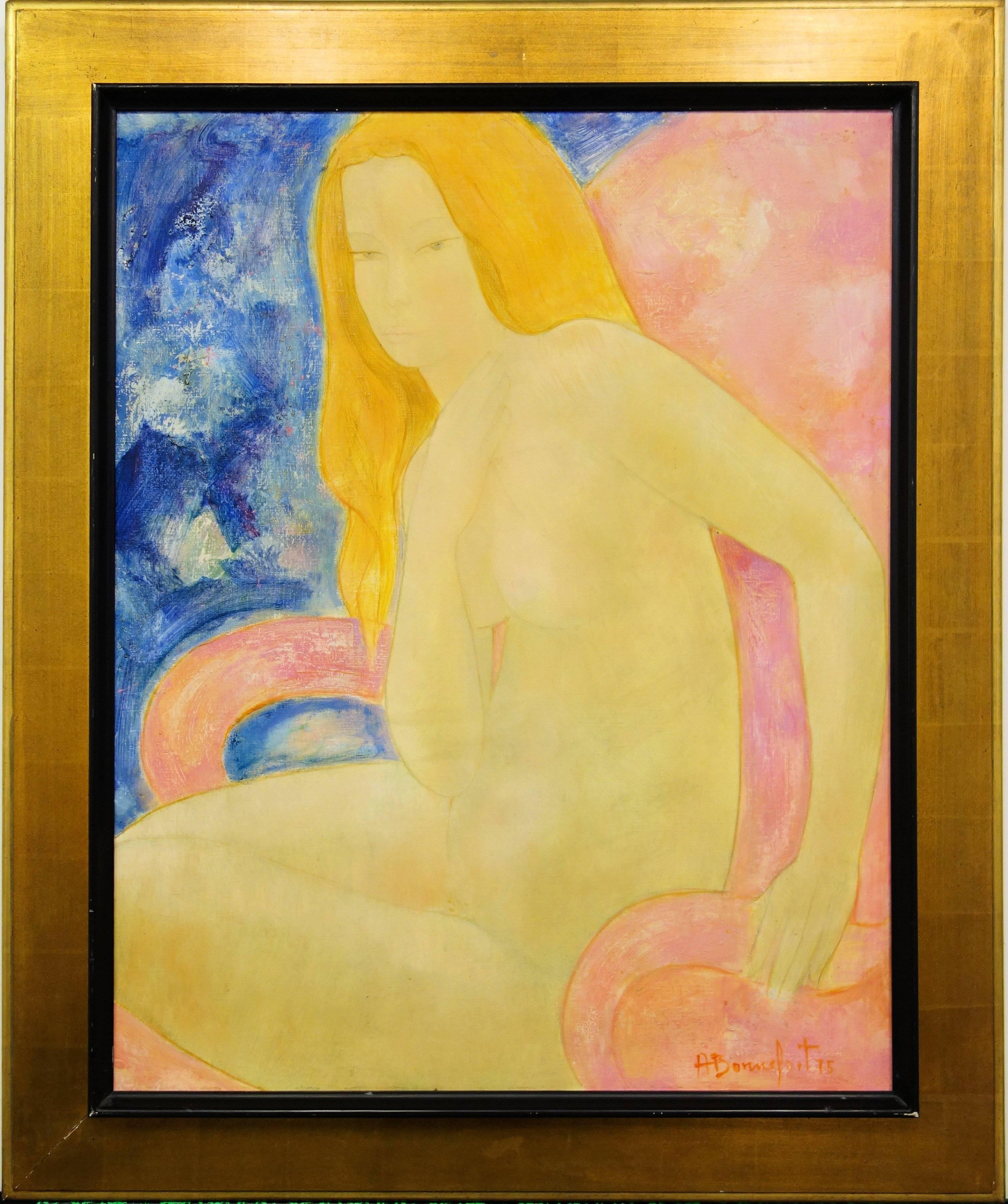 Jeanne auf einem Stuhl - Original Ölgemälde - Signiert (Post-Impressionismus), Painting, von Alain Bonnefoit