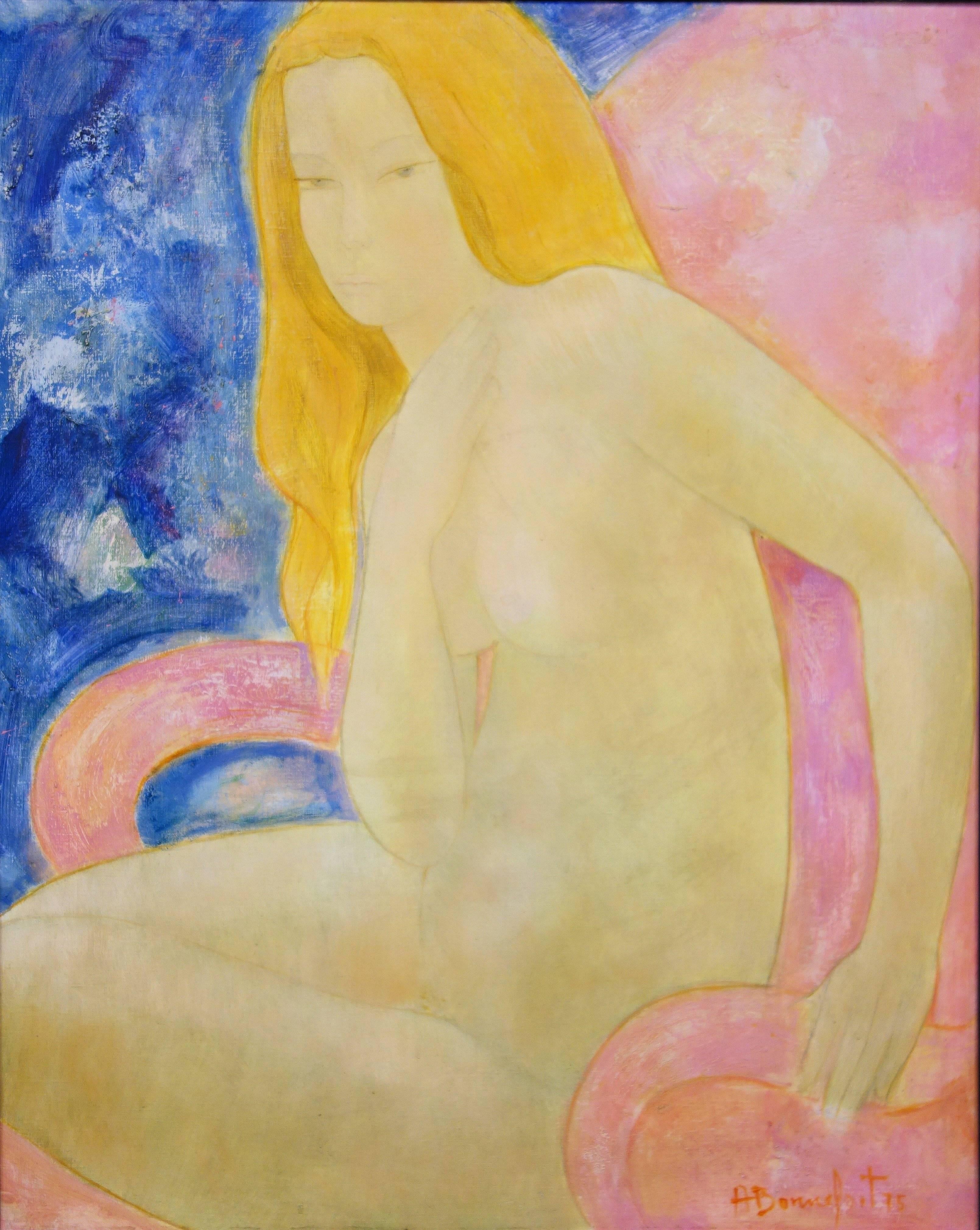 Alain Bonnefoit Nude Painting – Jeanne auf einem Stuhl - Original Ölgemälde - Signiert