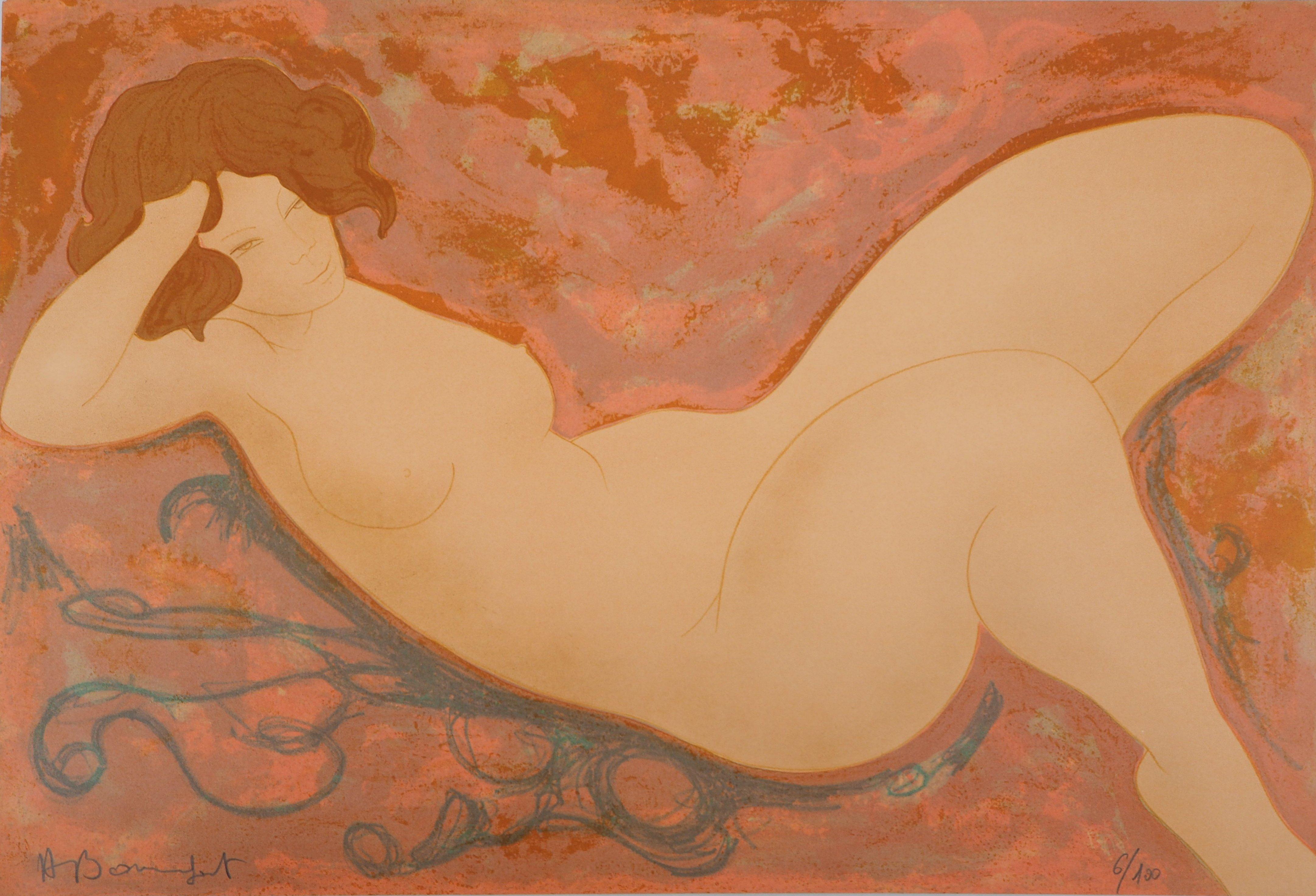 Alain Bonnefoit Nude Print – Asleep Nude - Original Lithographie, handsigniert und nummeriert /100